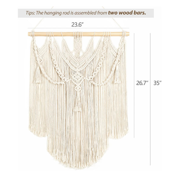 Macrame Wall Hanging Boho Home Decor Chic Woven Decoration F/ Bedroom , Medium - Picture 2 of 5